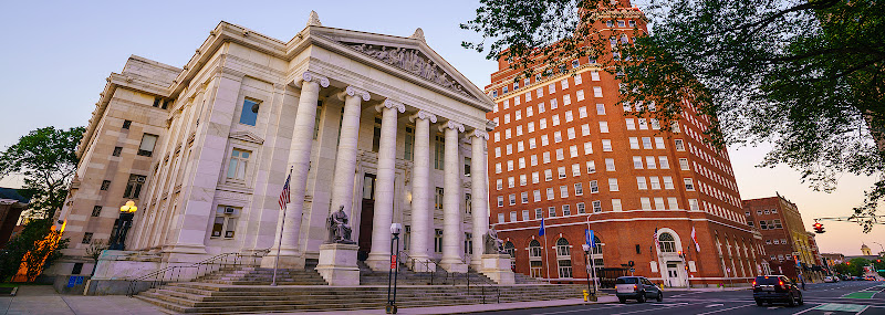 Downtown New Haven skyline at twilight, Connecticut USA