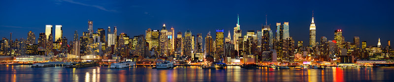 Manhattan Midtown skyline panorama at dusk, New York City