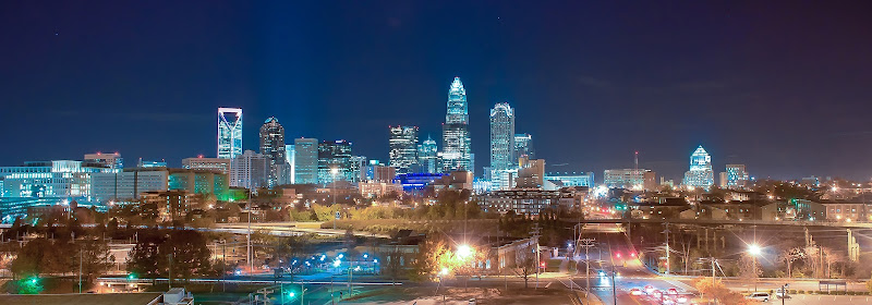 Skyline of uptown Charlotte, North Carolina at night.